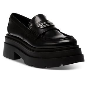 NEW Wild Pair Women Nelley Faux Leather Lug Sole Platform Loafers Size 9.5 Black